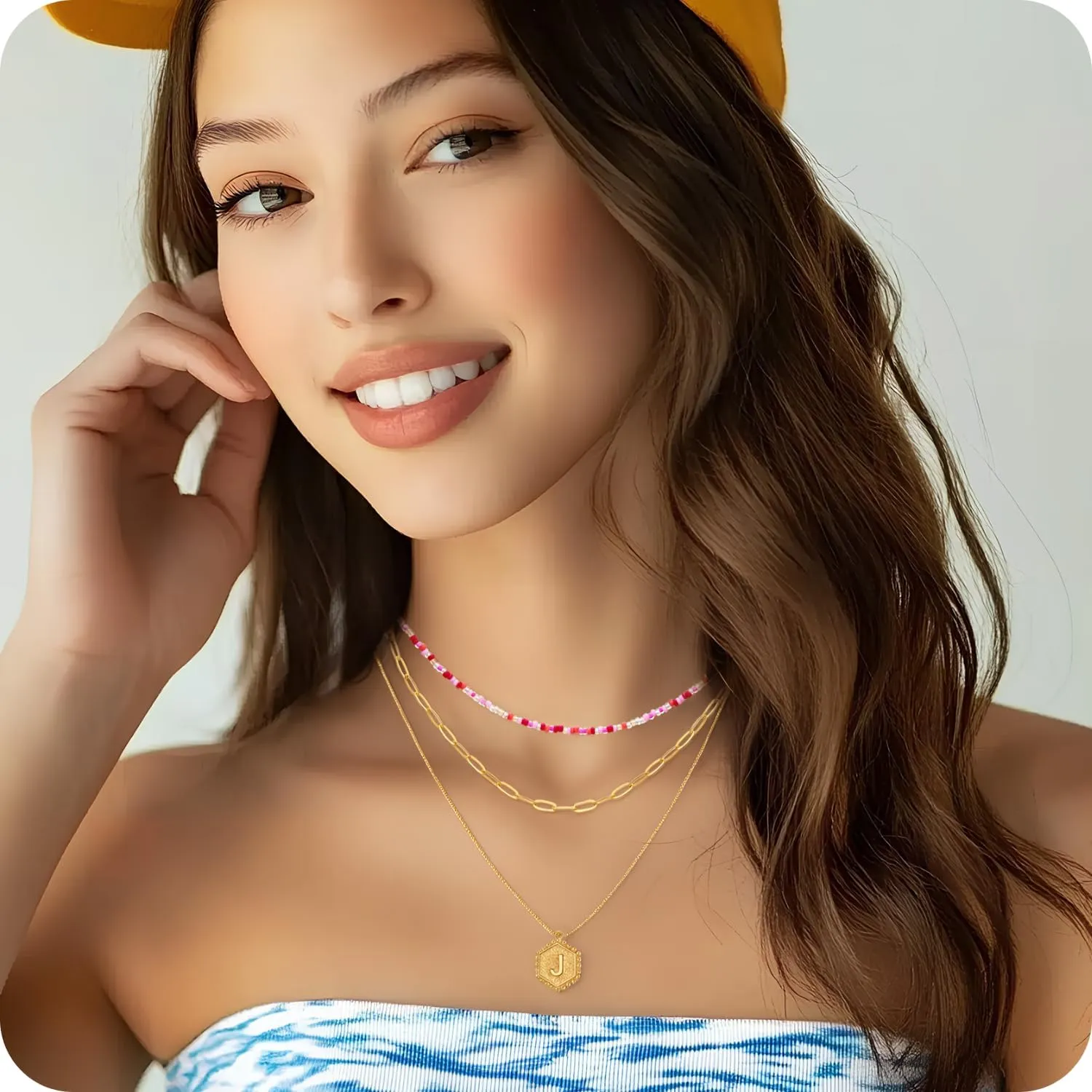 Dainty Layered Gold Necklace for Women18K Gold Plated Initial Hexagon Pendant Adjustable NecklacesTrendy Gold Necklaces Set for Women Jewelry