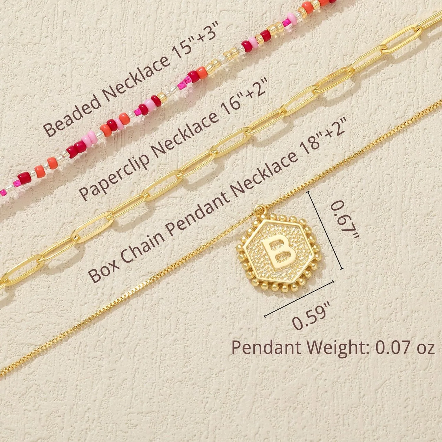 Dainty Layered Gold Necklace for Women18K Gold Plated Initial Hexagon Pendant Adjustable NecklacesTrendy Gold Necklaces Set for Women Jewelry