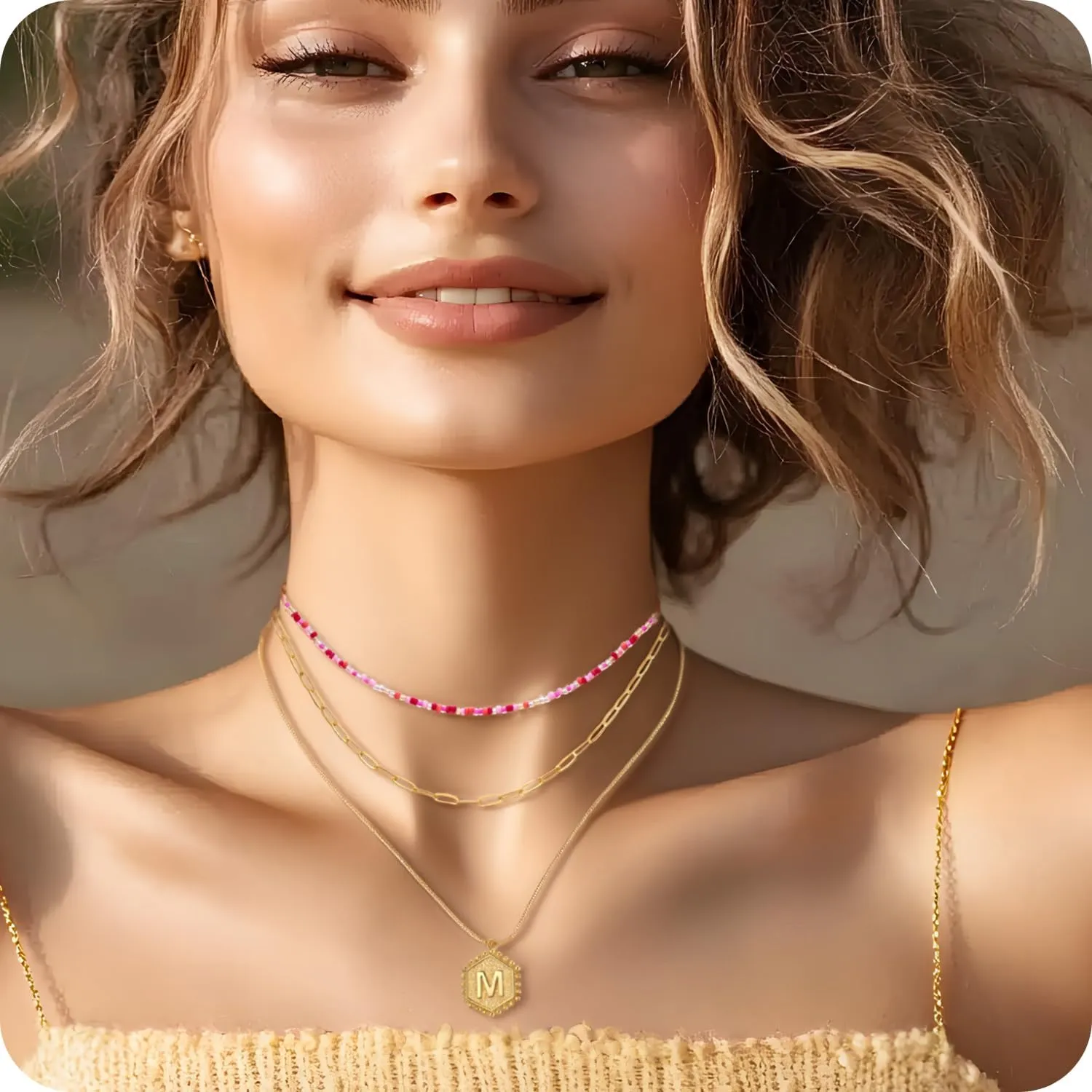 Dainty Layered Gold Necklace for Women18K Gold Plated Initial Hexagon Pendant Adjustable NecklacesTrendy Gold Necklaces Set for Women Jewelry