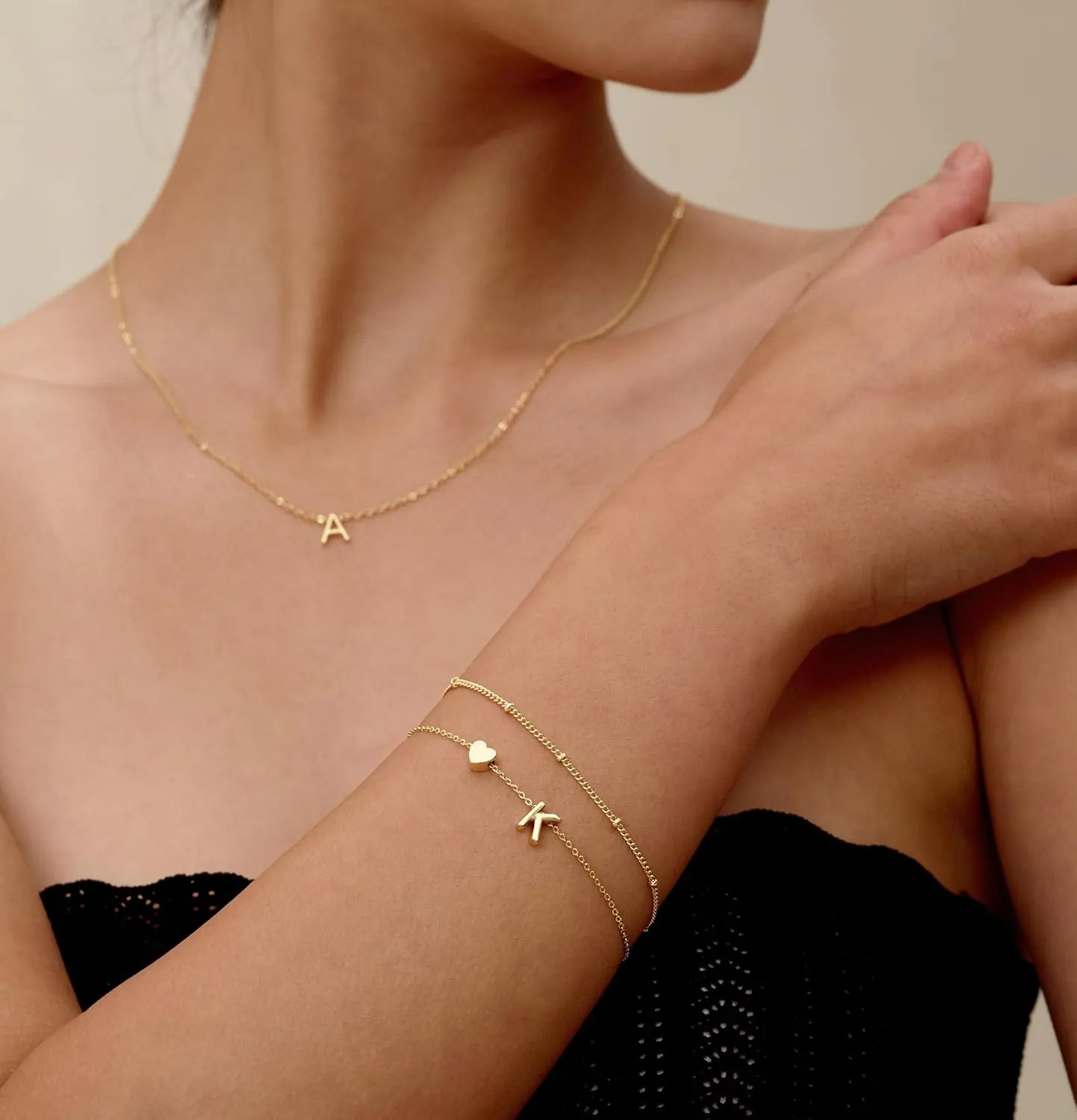 DEARMAY Dainty Initial Heart Gold Bracelets for Women Trendy, 14K Real Gold Letter Charm Bracelet Jewelry Cute Simple Fashion Chain Bracelets for Women Gift