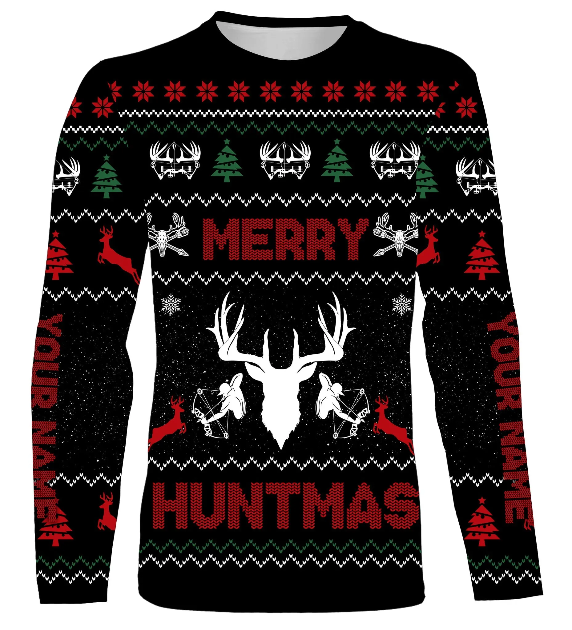 Deer Hunter Merry Huntmas Custom Funny 3D Long Sleeve Shirts, Hunter Gift