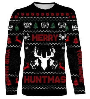 Deer Hunter Merry Huntmas Custom Funny 3D Long Sleeve Shirts, Hunter Gift