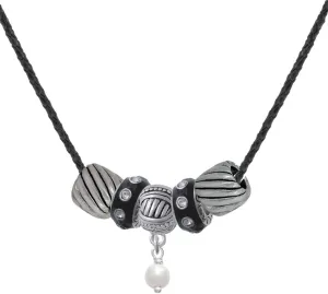 Delight Jewelry Silvertone 6mm Glass Imitation Pearl Bead Drop Black Beaded Necklace, 18" 2"