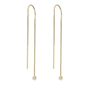 Diamond Threaders Earrings - Box Chain Earring Jewelry- 0.10 tcw Round Brilliant Cut - 14k Yellow Rose and White Drop Earrings - Hanging Ladies Gift