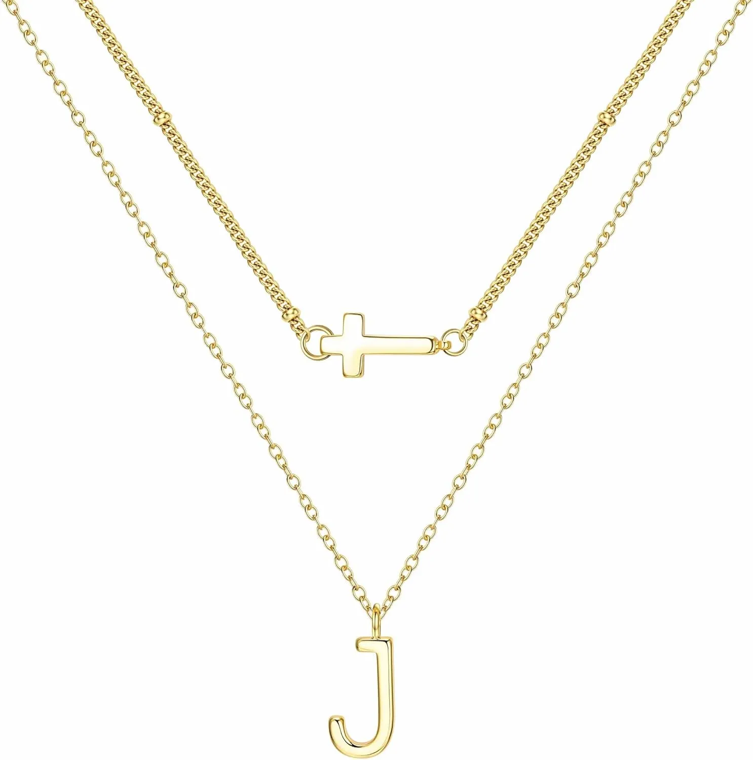 Dochais Layered Gold Necklaces for Women Trendy Dainty Cross Choker Necklace 14k Gold Plated Stack Initial Statement Pendant Chain Necklace