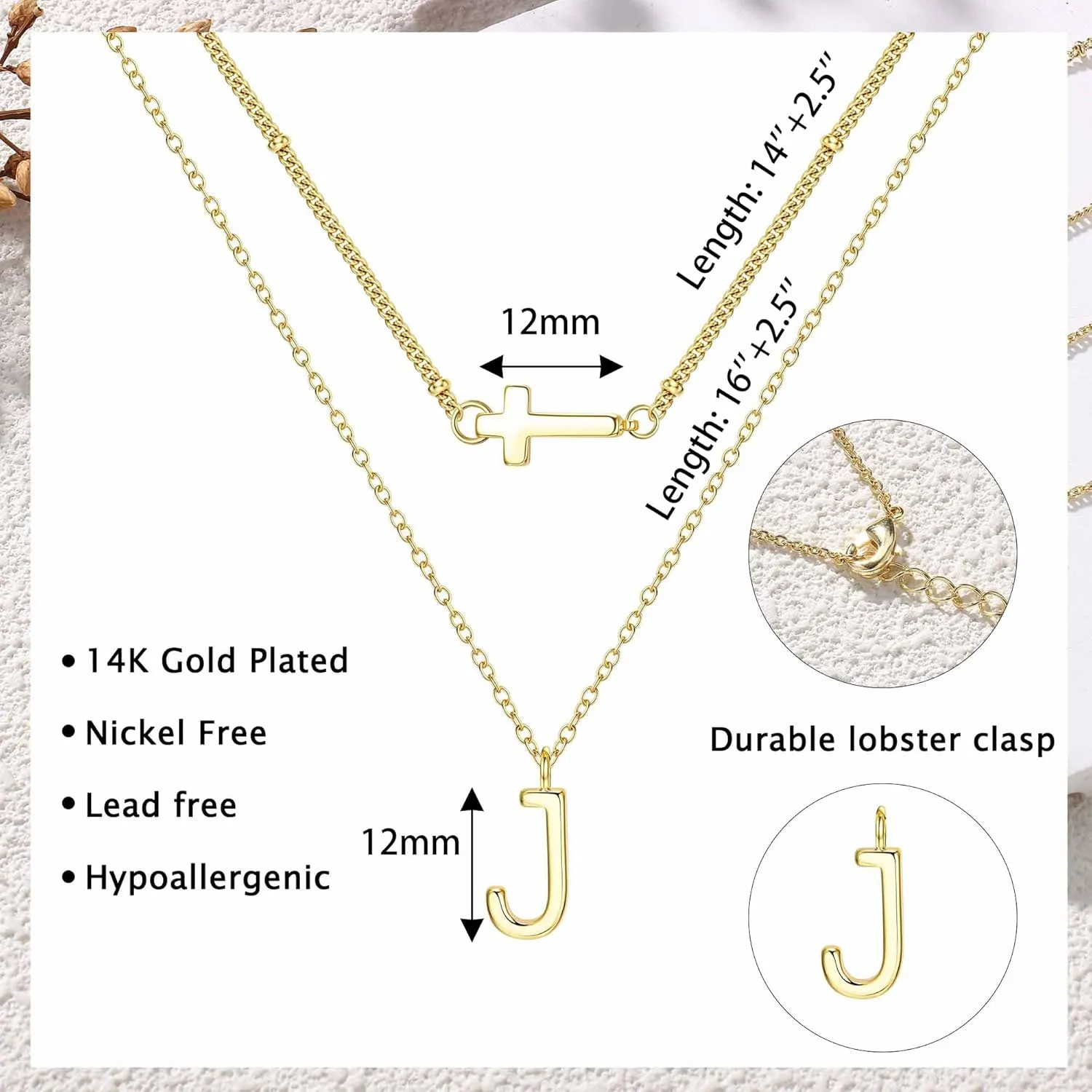 Dochais Layered Gold Necklaces for Women Trendy Dainty Cross Choker Necklace 14k Gold Plated Stack Initial Statement Pendant Chain Necklace