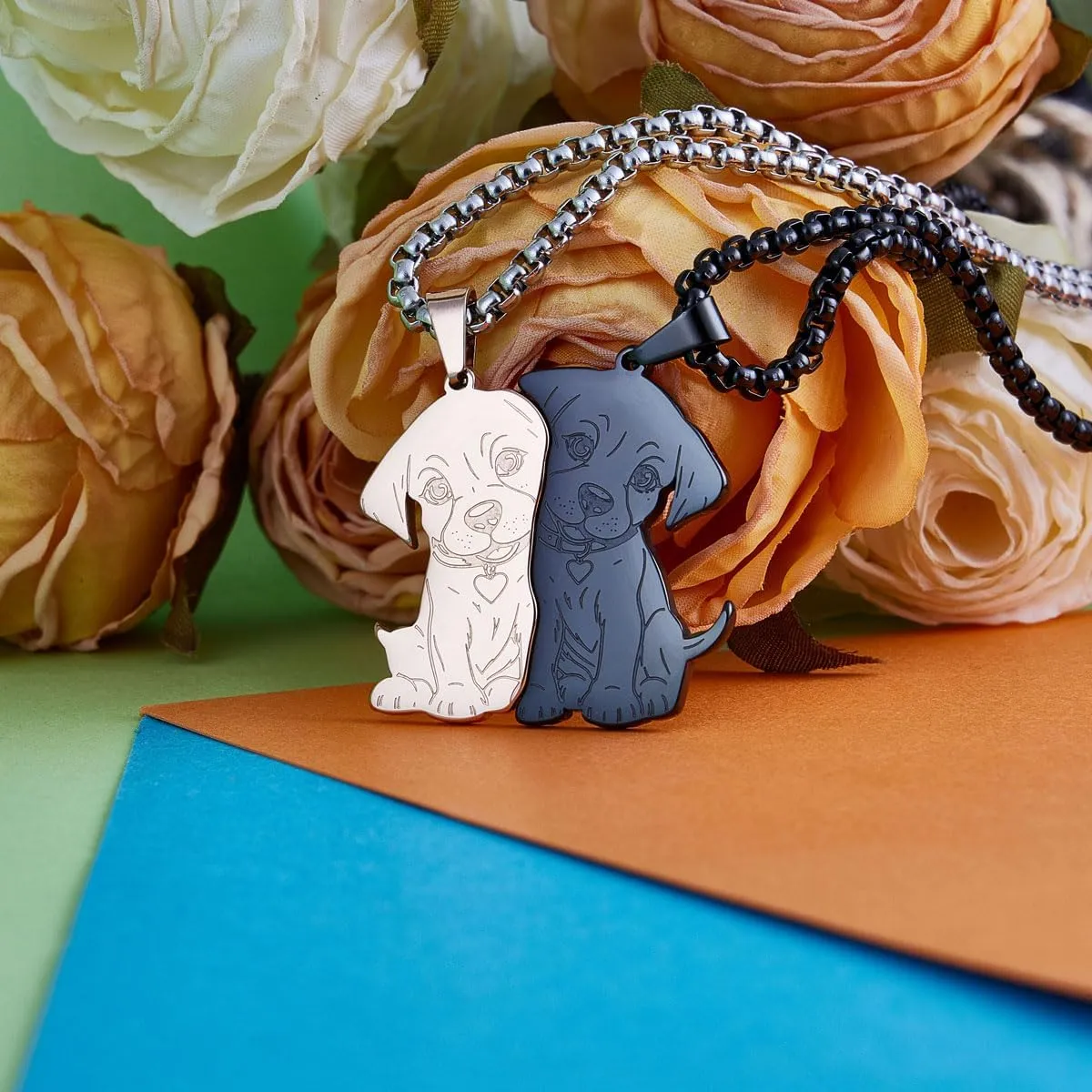 Dog Couples Necklace Cute Dog Sitting Puzzle Matching Necklaces Gift for Men Women