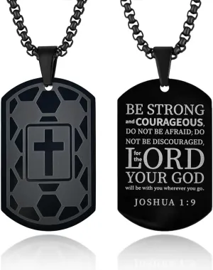 Dog Tag Necklaces for Men Titanium Steel Baseball/Basketball/Soccer/Mens Cross Necklace Black Pendant Religious Gifts for Him