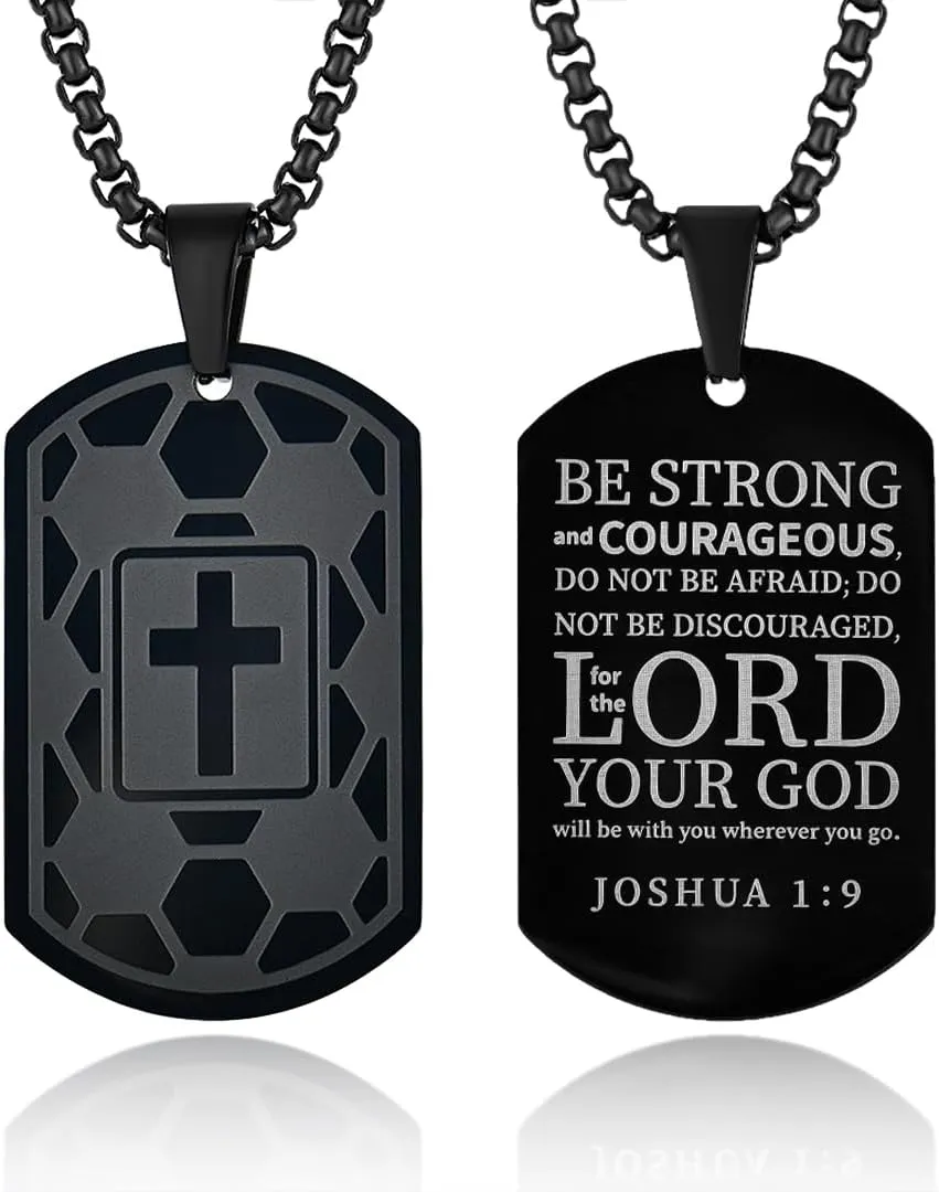 Dog Tag Necklaces for Men Titanium Steel Baseball/Basketball/Soccer/Mens Cross Necklace Black Pendant Religious Gifts for Him