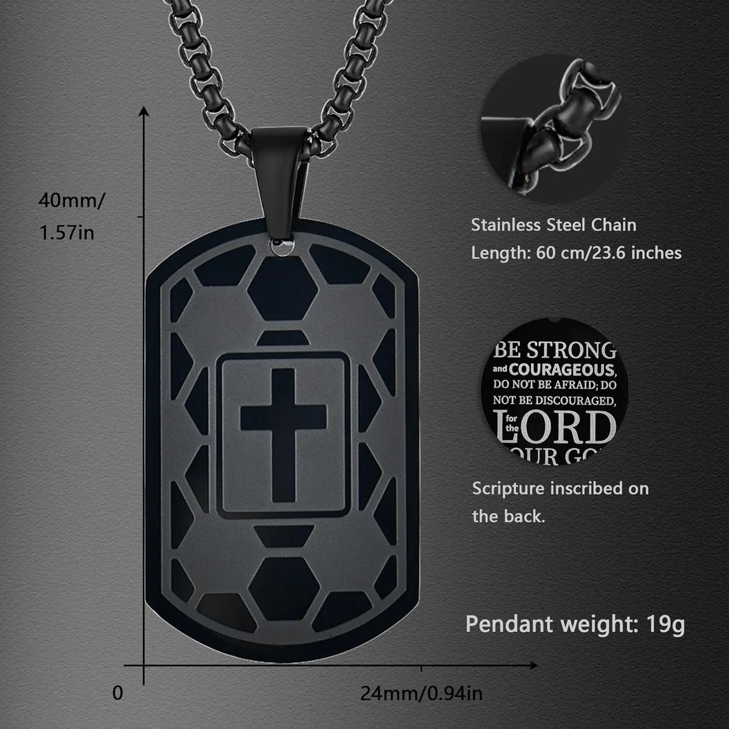 Dog Tag Necklaces for Men Titanium Steel Baseball/Basketball/Soccer/Mens Cross Necklace Black Pendant Religious Gifts for Him