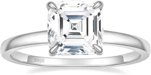 EAMTI 2.5CT Asscher Cut Engagement Rings for Women Cubic Zirconia CZ 925 Sterling Silver Wedding Rings for Her Solitaire Promise Wedding Bands Size 3-11