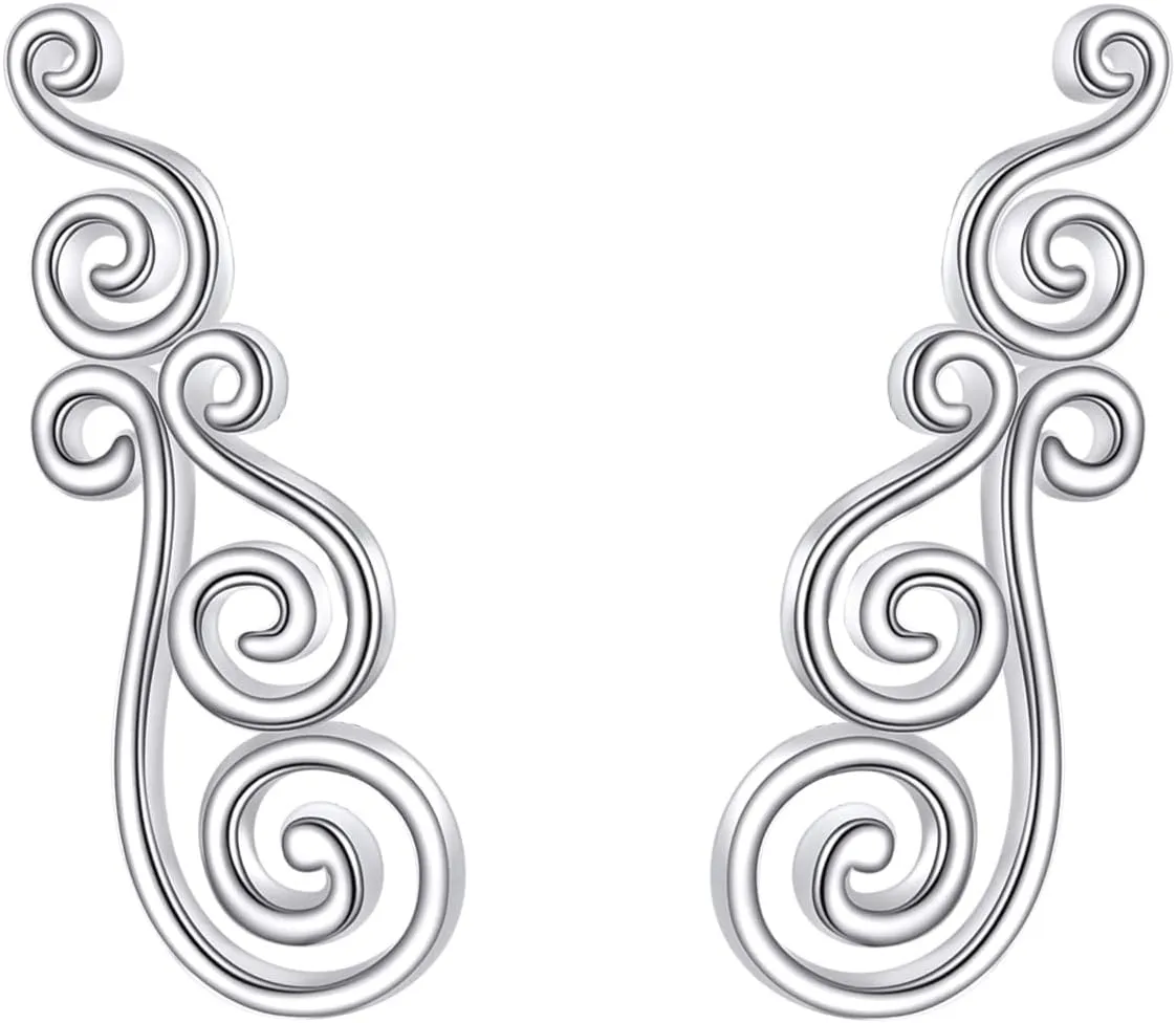 Ear Climber Earrings for Women Sterling Silver Vintage Boho Filigree Ear Crawler Earrings