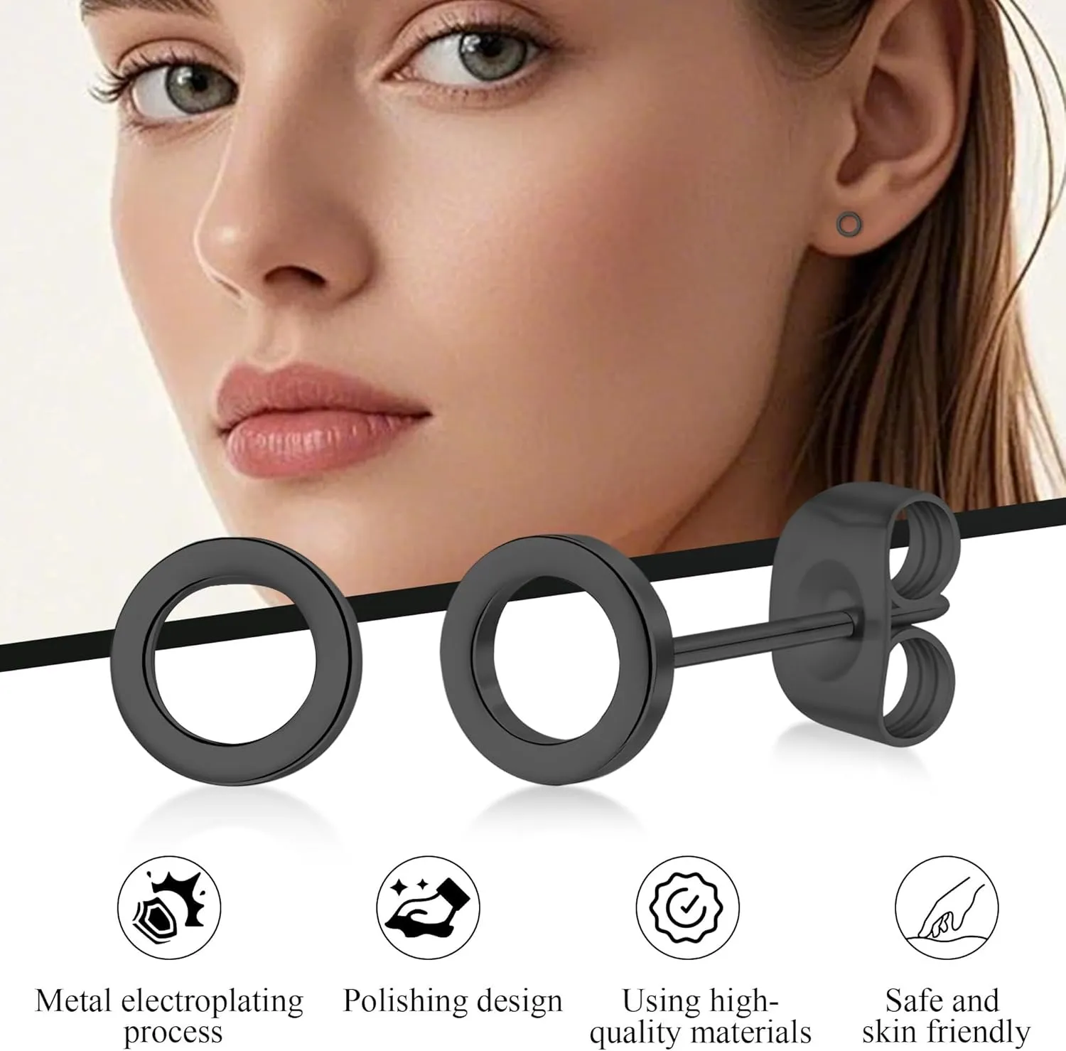 Earrings for Women, Titanium Circle 5mm Lightning Bolt Earring, Hypoallergenic Nickel Free Cross Stud Earring, Gold/Silver Options