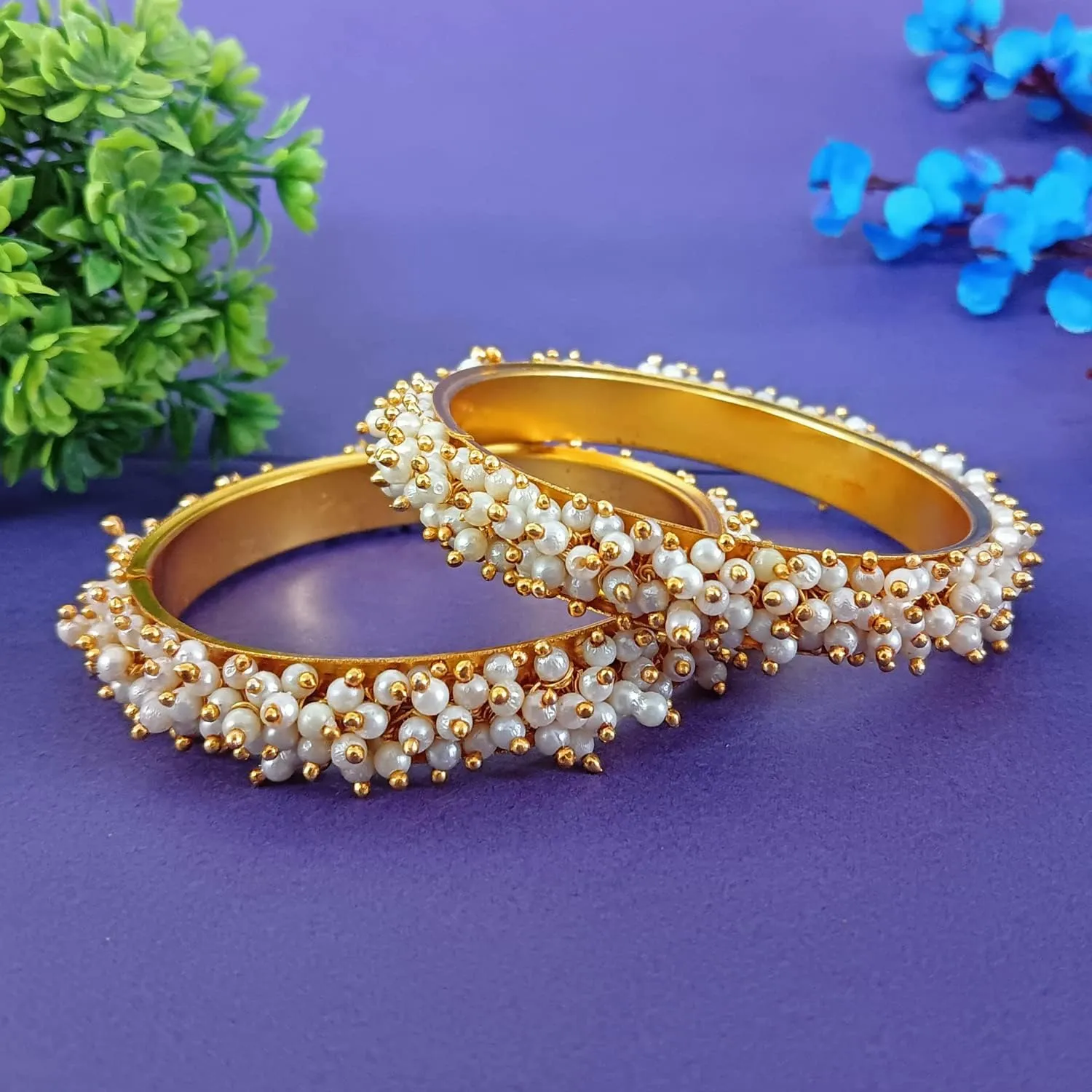 Efulgenz Indian Bangles for Women Indian Oxidized Jewelry Boho Vintage Antique Indian Faux Pearl Beaded Bracelets Bangle Set Bollywood Fashion Statement Jewelry