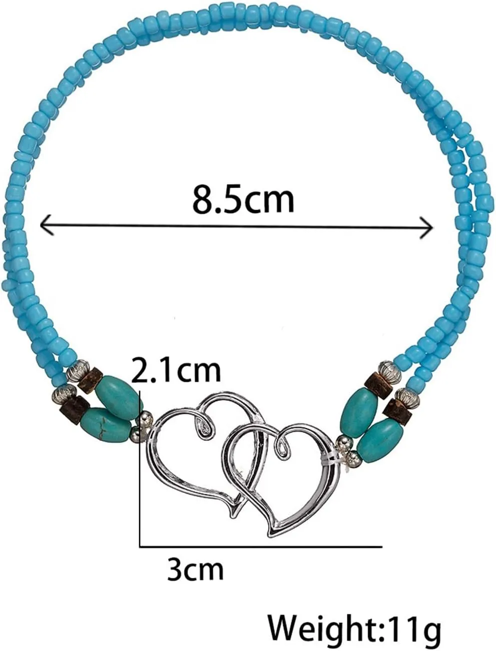 Elastic Beaded Ankle Bracelet for Women Double Layered Beaded Anklet Hollow Hearts Stretch Anklet Cute Boho Heart Foot Jewelry for Summer Beach Wedding Dance Yoga Graduations