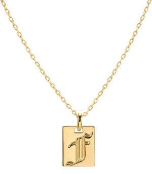 espere 18K Gold Plated Old English Initial Square Pendant Necklace | Gold Initial Necklace Vintage Style Gold Medallion Pendant Necklace Gold Letter Necklace