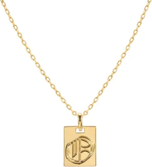 espere 18K Gold Plated Old English Initial Square Pendant Necklace | Gold Initial Necklace Vintage Style Gold Medallion Pendant Necklace Gold Letter Necklace