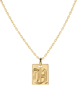espere 18K Gold Plated Old English Initial Square Pendant Necklace | Gold Initial Necklace Vintage Style Gold Medallion Pendant Necklace Gold Letter Necklace