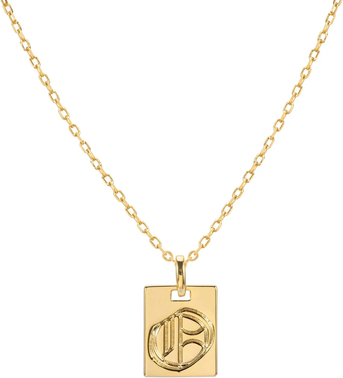 espere 18K Gold Plated Old English Initial Square Pendant Necklace | Gold Initial Necklace Vintage Style Gold Medallion Pendant Necklace Gold Letter Necklace