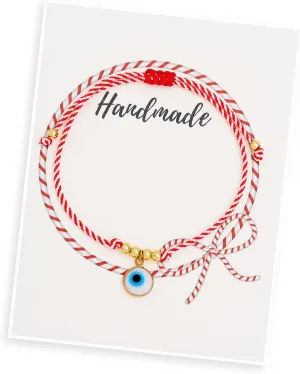 Evil Eye Charm Bracelets for Women, Handmade Red String Protection Bracelet Gold Beads Adjustable Friendship Bracelet Christmas Holiday Jewelry Gifts.