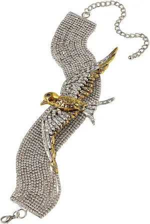 Exaggerated Bird Swallow Neckchain Multi tierd Full Diamond Necklace Vintage Collarbone Chain Accessory Necklace Choker, Silver
