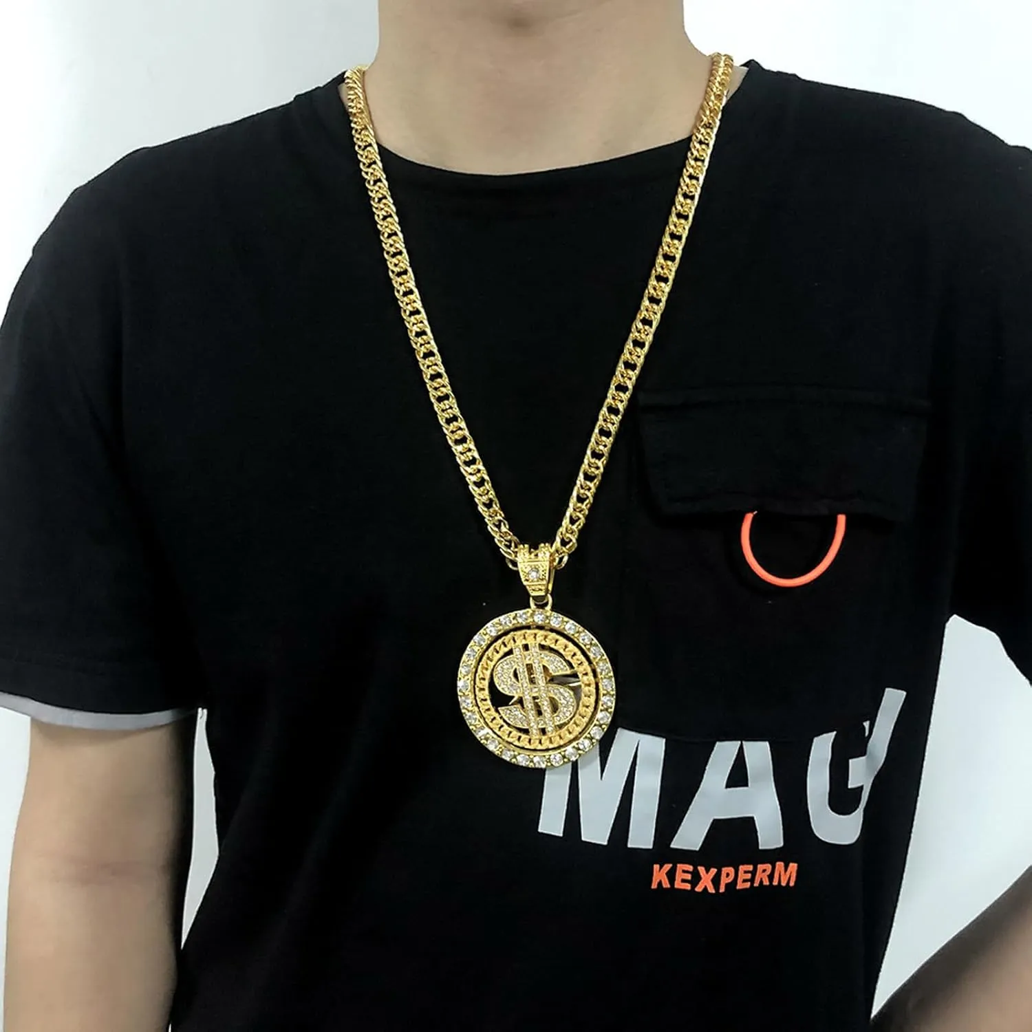 Fake Gold Chain Money Sign Necklace for Men Hip Hop Jewelry 80s 90s Hip Hop Costumes Outfit for Men Rapper Jewelry Accessories