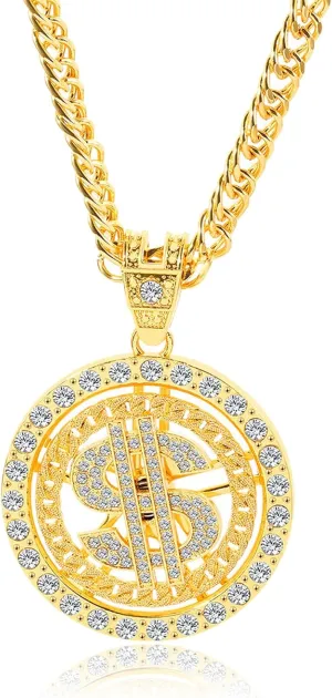 Fake Gold Chain Money Sign Necklace for Men Hip Hop Jewelry 80s 90s Hip Hop Costumes Outfit for Men Rapper Jewelry Accessories