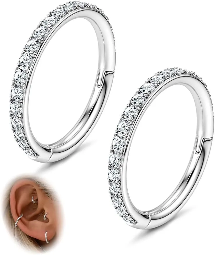 FASACCO 20G 18G 16G Cartilage Hoop Earring 316L Surgical Steel Silver Huggie Hoop Earrings Hypoallergenic Hinged Segment Rings Septum Nose Hoops Daith Conch Helix Tragus Piercing Jewelry 6mm/8mm/10mm