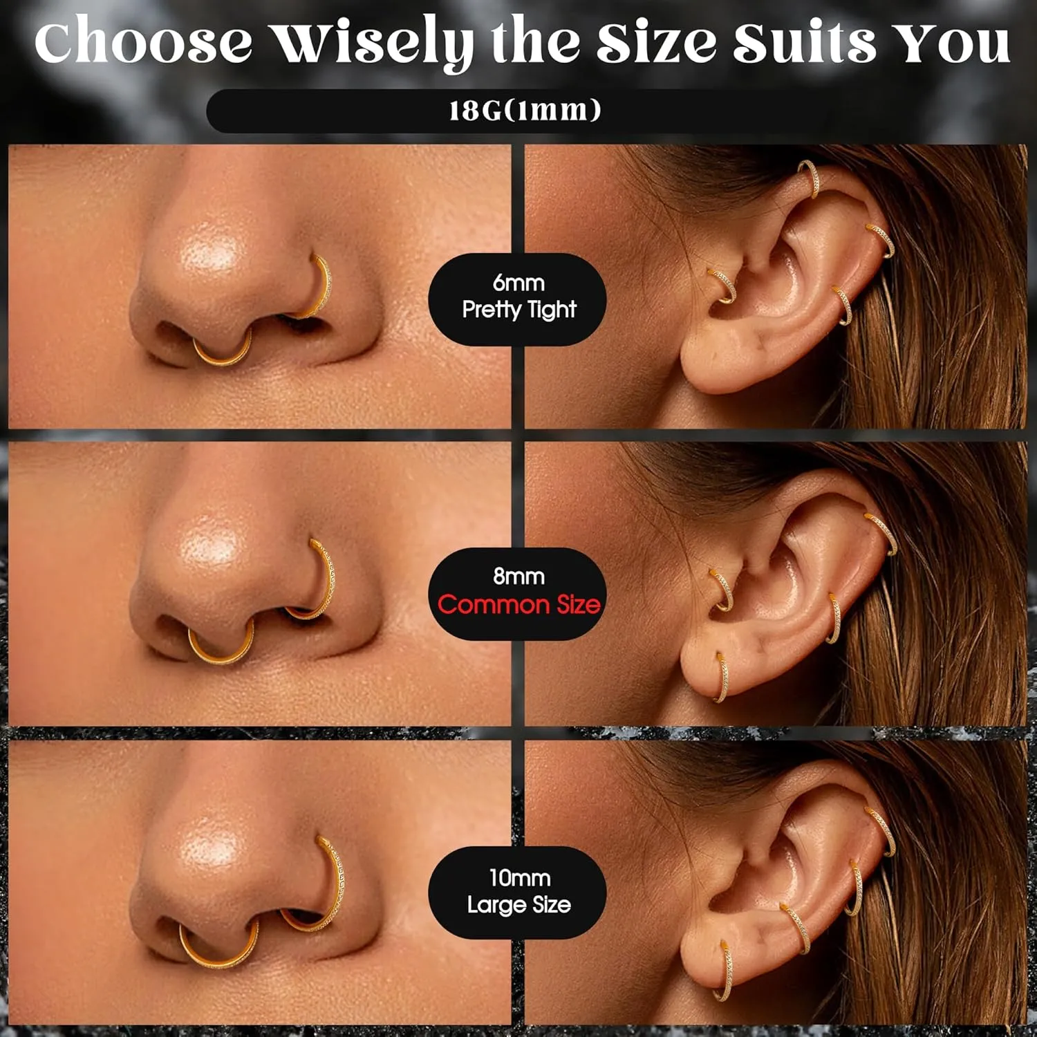 FASACCO 20G 18G 16G Cartilage Hoop Earring 316L Surgical Steel Silver Huggie Hoop Earrings Hypoallergenic Hinged Segment Rings Septum Nose Hoops Daith Conch Helix Tragus Piercing Jewelry 6mm/8mm/10mm