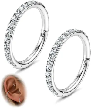 FASACCO 20G 18G 16G Cartilage Hoop Earring 316L Surgical Steel Silver Huggie Hoop Earrings Hypoallergenic Hinged Segment Rings Septum Nose Hoops Daith Conch Helix Tragus Piercing Jewelry 6mm/8mm/10mm
