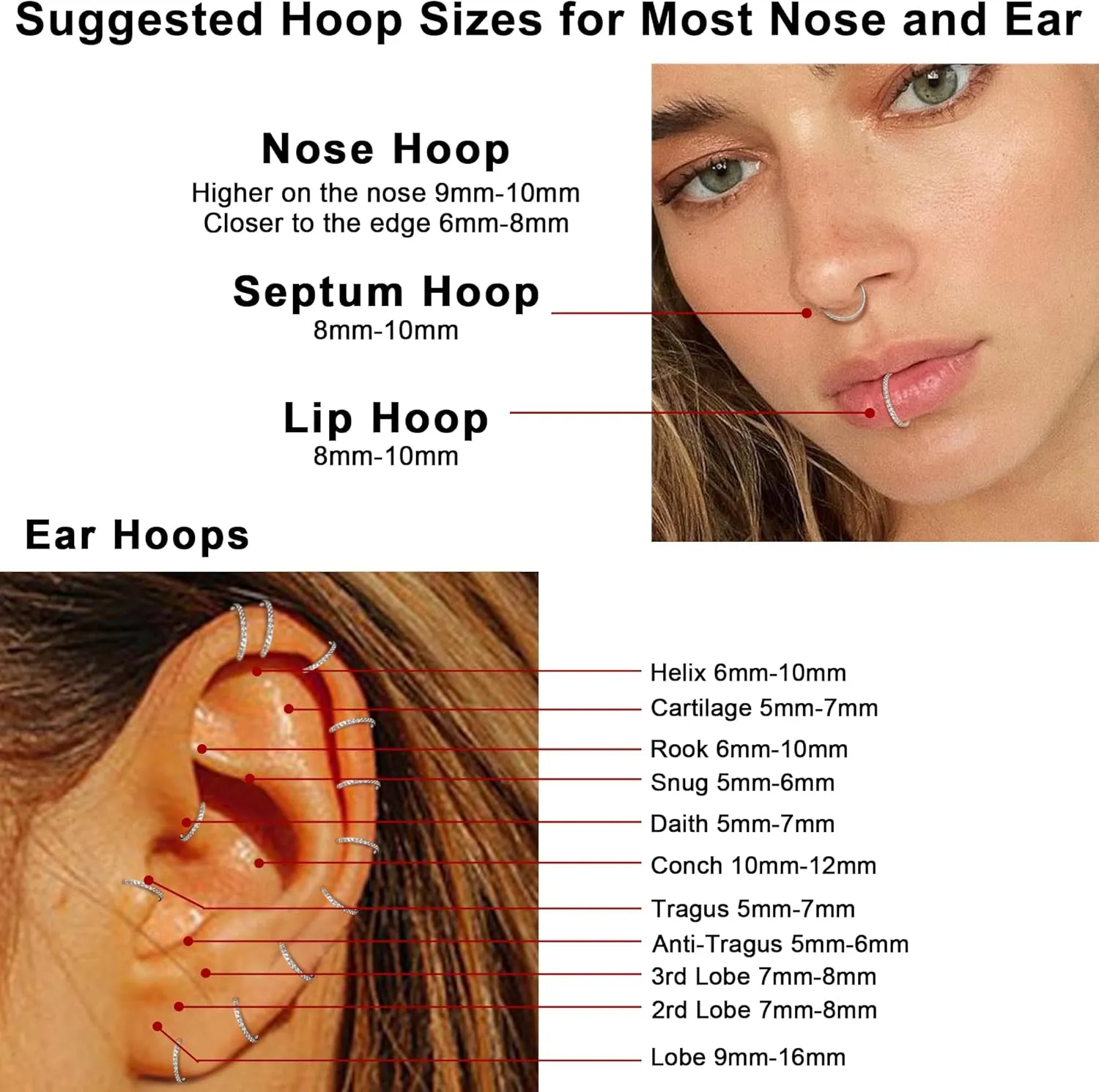 FASACCO 20G 18G 16G Cartilage Hoop Earring 316L Surgical Steel Silver Huggie Hoop Earrings Hypoallergenic Hinged Segment Rings Septum Nose Hoops Daith Conch Helix Tragus Piercing Jewelry 6mm/8mm/10mm
