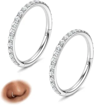 FASACCO 20G 18G 16G Cartilage Hoop Earring 316L Surgical Steel Silver Huggie Hoop Earrings Hypoallergenic Hinged Segment Rings Septum Nose Hoops Daith Conch Helix Tragus Piercing Jewelry 6mm/8mm/10mm