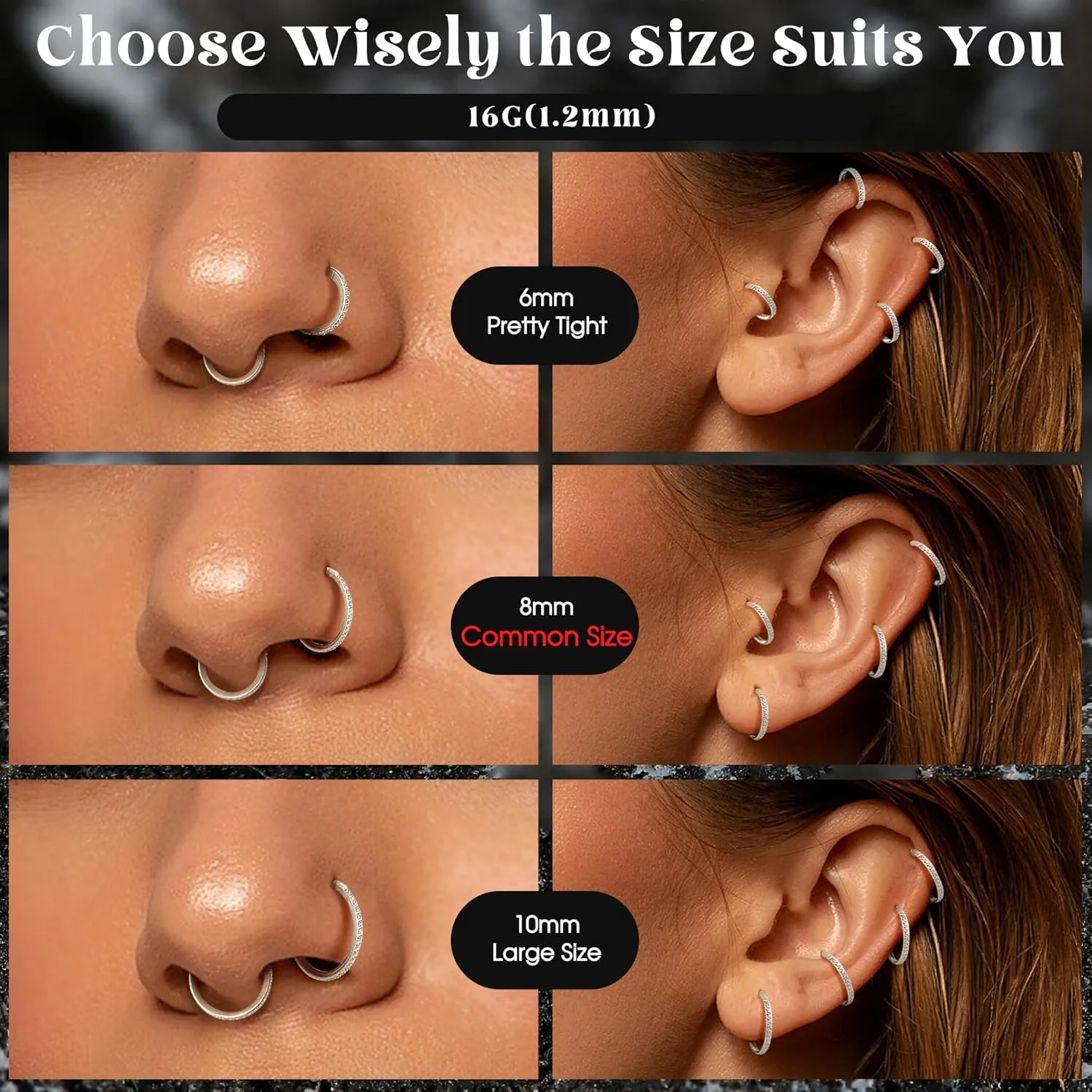FASACCO 20G 18G 16G Cartilage Hoop Earring 316L Surgical Steel Silver Huggie Hoop Earrings Hypoallergenic Hinged Segment Rings Septum Nose Hoops Daith Conch Helix Tragus Piercing Jewelry 6mm/8mm/10mm