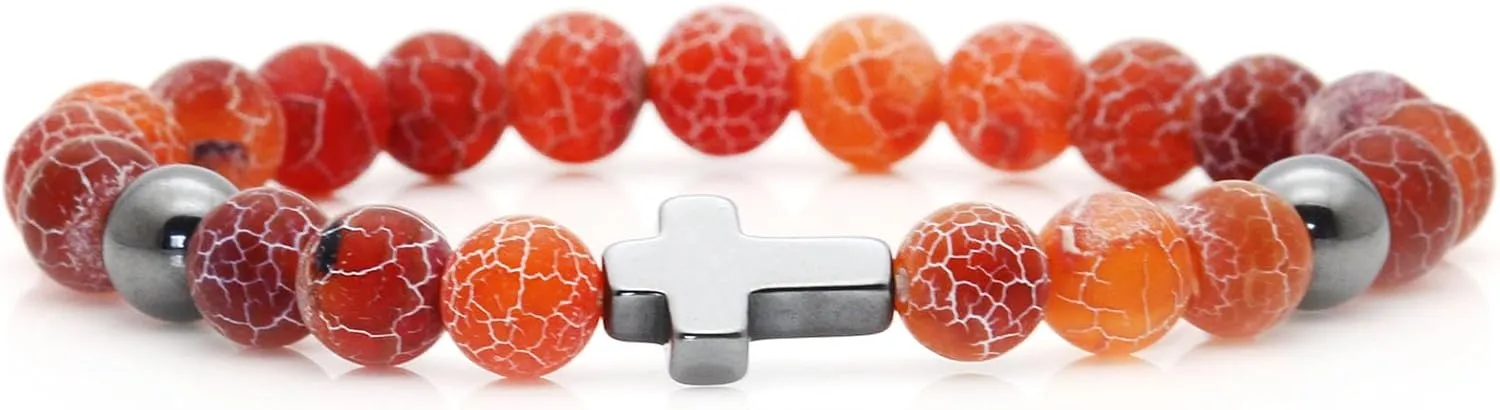 Fashion Cross Stone Bracelet Weathered Agate Beads Bracelet