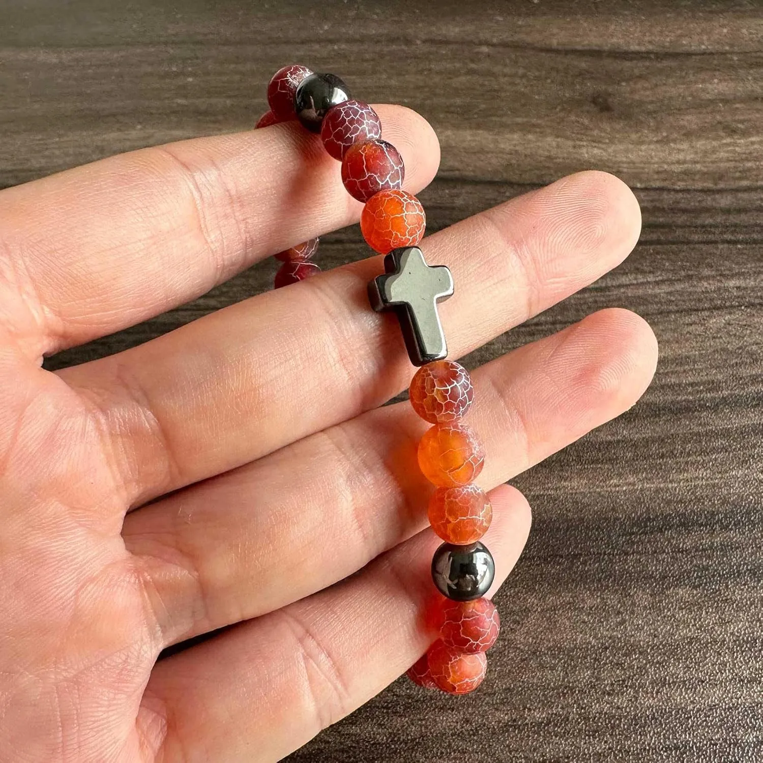 Fashion Cross Stone Bracelet Weathered Agate Beads Bracelet
