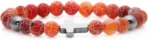 Fashion Cross Stone Bracelet Weathered Agate Beads Bracelet