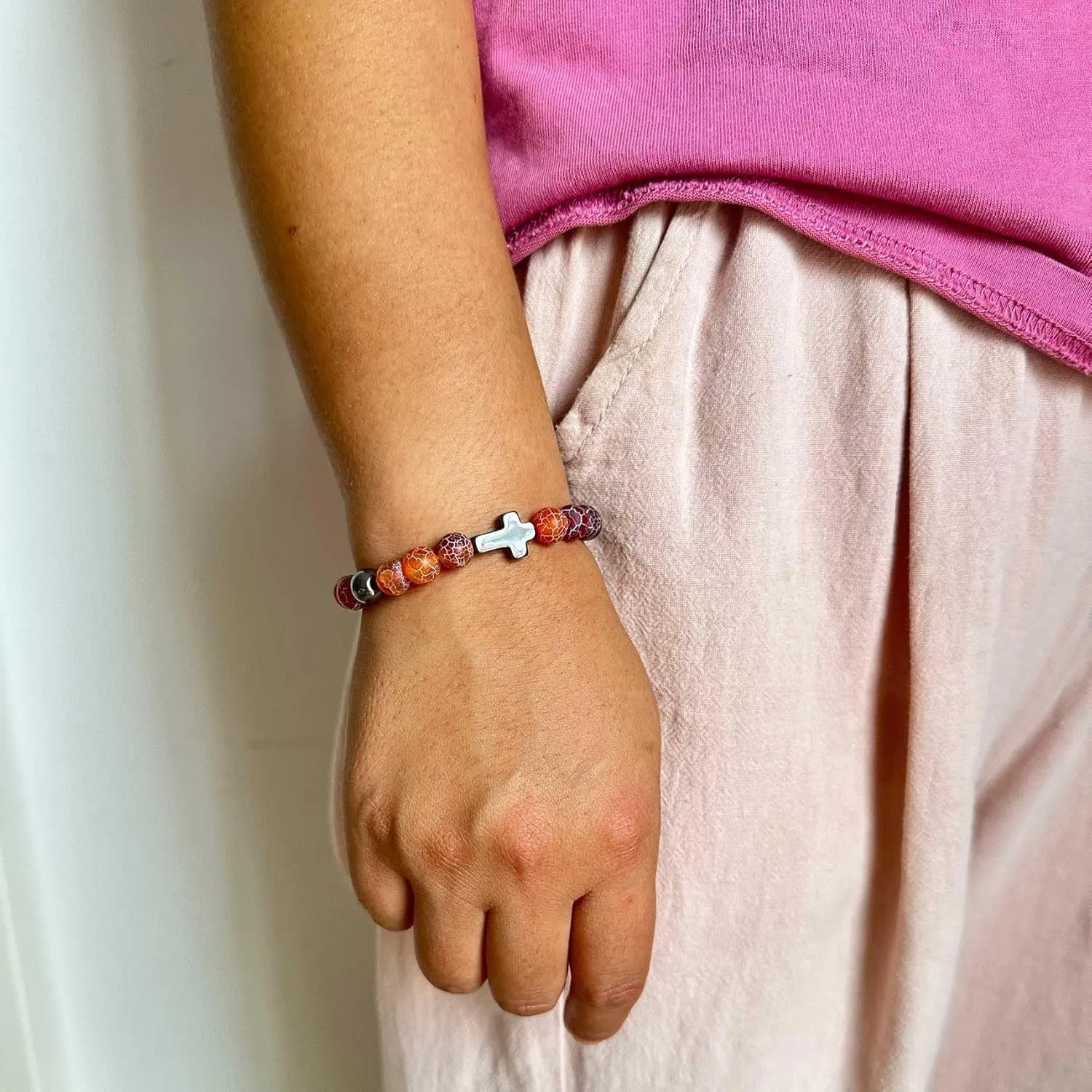Fashion Cross Stone Bracelet Weathered Agate Beads Bracelet