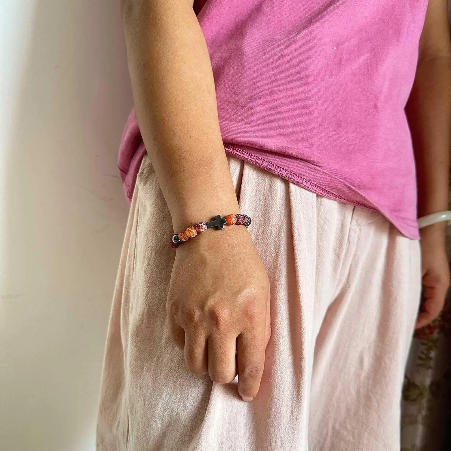 Fashion Cross Stone Bracelet Weathered Agate Beads Bracelet