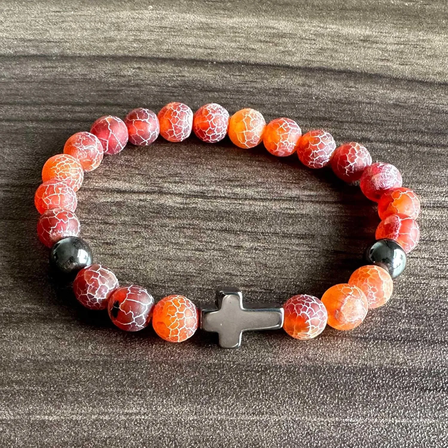Fashion Cross Stone Bracelet Weathered Agate Beads Bracelet