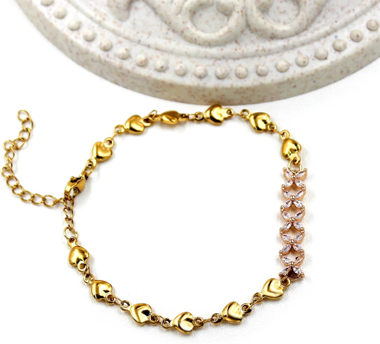 Fashion Gold Plated Adjustable Heart Link Chain BraceletMarquise Cubic Zirconia Infinity Bracelet Friendship Gifts for Best Friends
