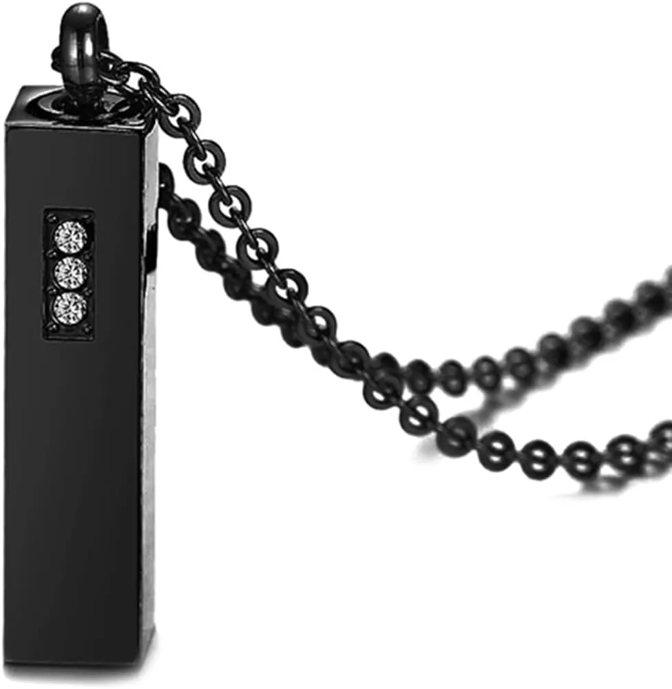 Fashion Stainless Steel 3D Vertical Bar Pendant Ashes Keepsake Cremation Necklace