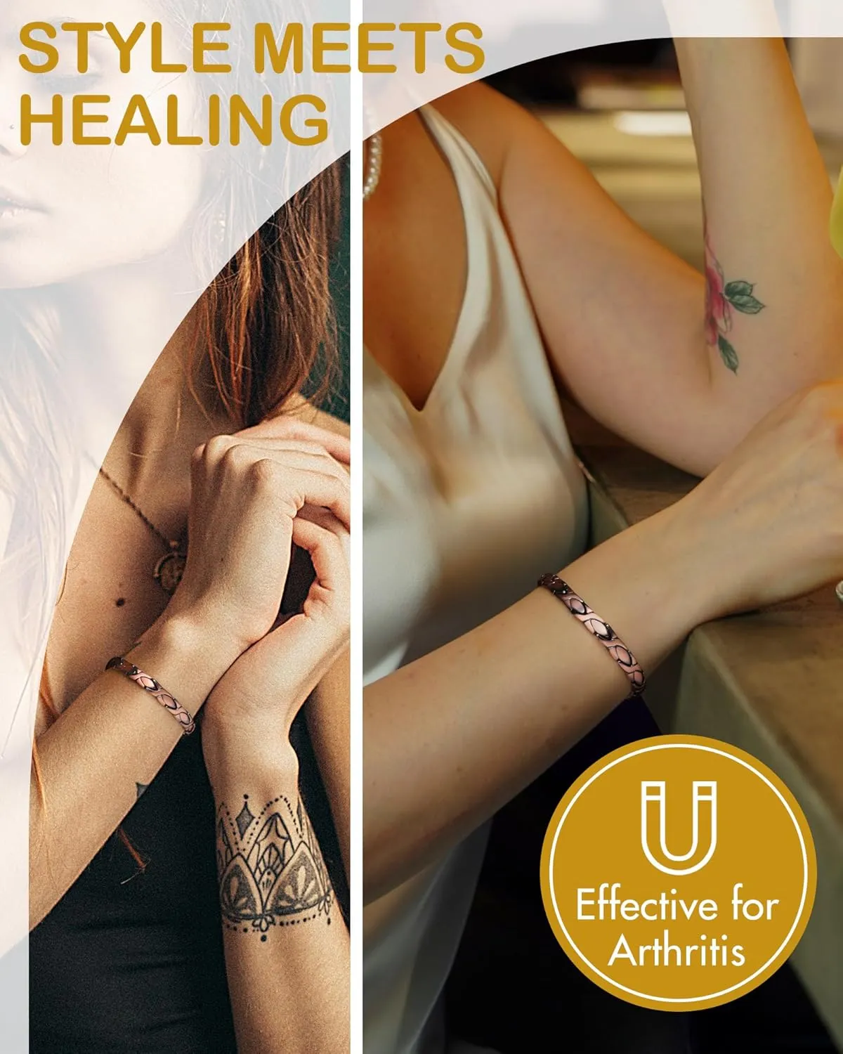 Feraco Copper Bracelets for Women, 99.99% Pure Copper Magnetic Bracelets with Effective Neodymium Magnets, Adjustable Jewelry Gift with Sizing Tool