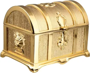 Feyarl 3.9inch Vintage Gold Treasure Box Jewelry Trinket Organizer Collection Keepsake Ring Earrings Decorative Box Stones Chest Case for Girl Women