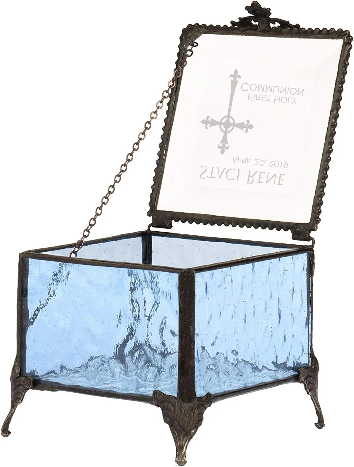 First Communion Gift for Girls Personalized Blue Stained Glass Engraved Cross Jewelry Rosary J Devlin Box 837 EB220