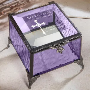 First Communion Gift for Girls Personalized Purple Stained Glass Engraved Jewelry Rosary J Devlin Box 836 EB220
