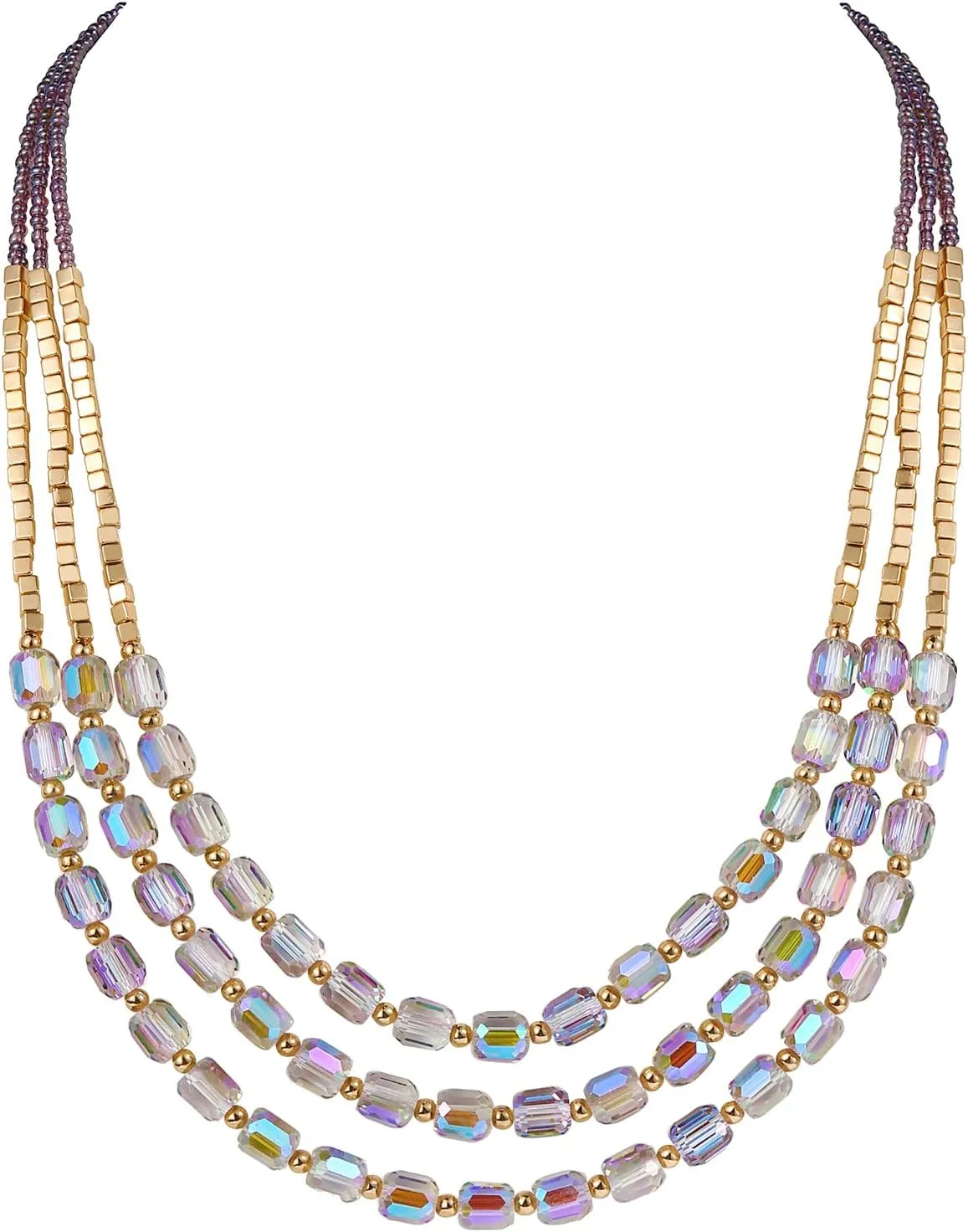 Firstmeet Elegant Layered Glass Bead Necklace Fashionable Retro Jewelry for Women Perfect for Parties Festivals