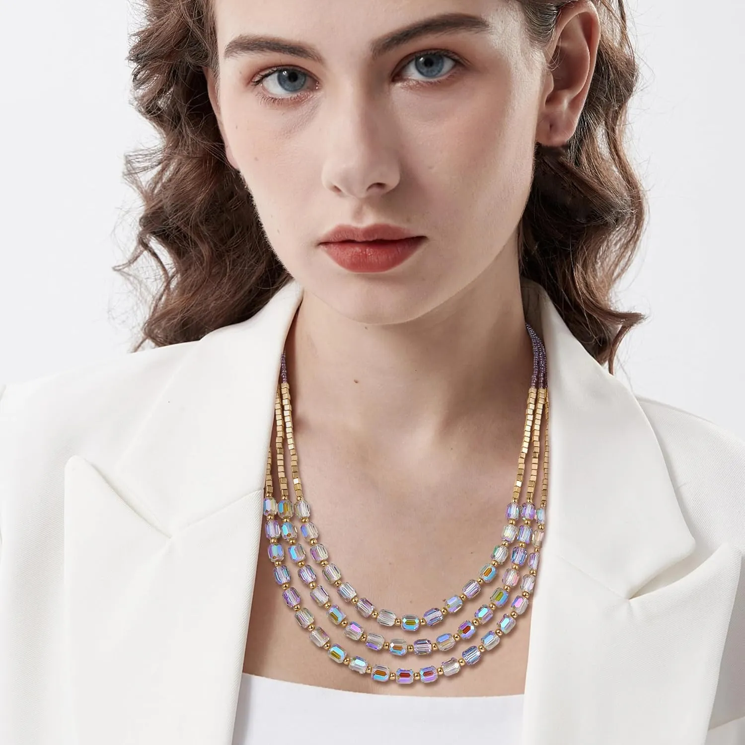 Firstmeet Elegant Layered Glass Bead Necklace Fashionable Retro Jewelry for Women Perfect for Parties Festivals