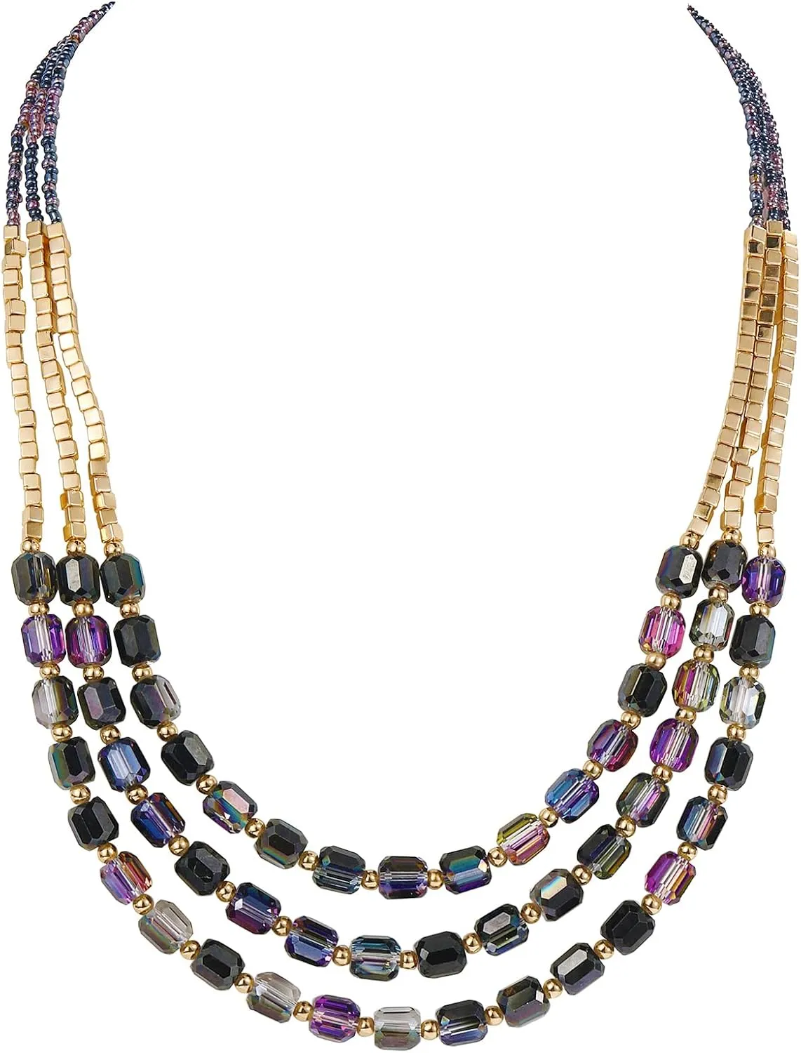 Firstmeet Elegant Layered Glass Bead Necklace Fashionable Retro Jewelry for Women Perfect for Parties Festivals
