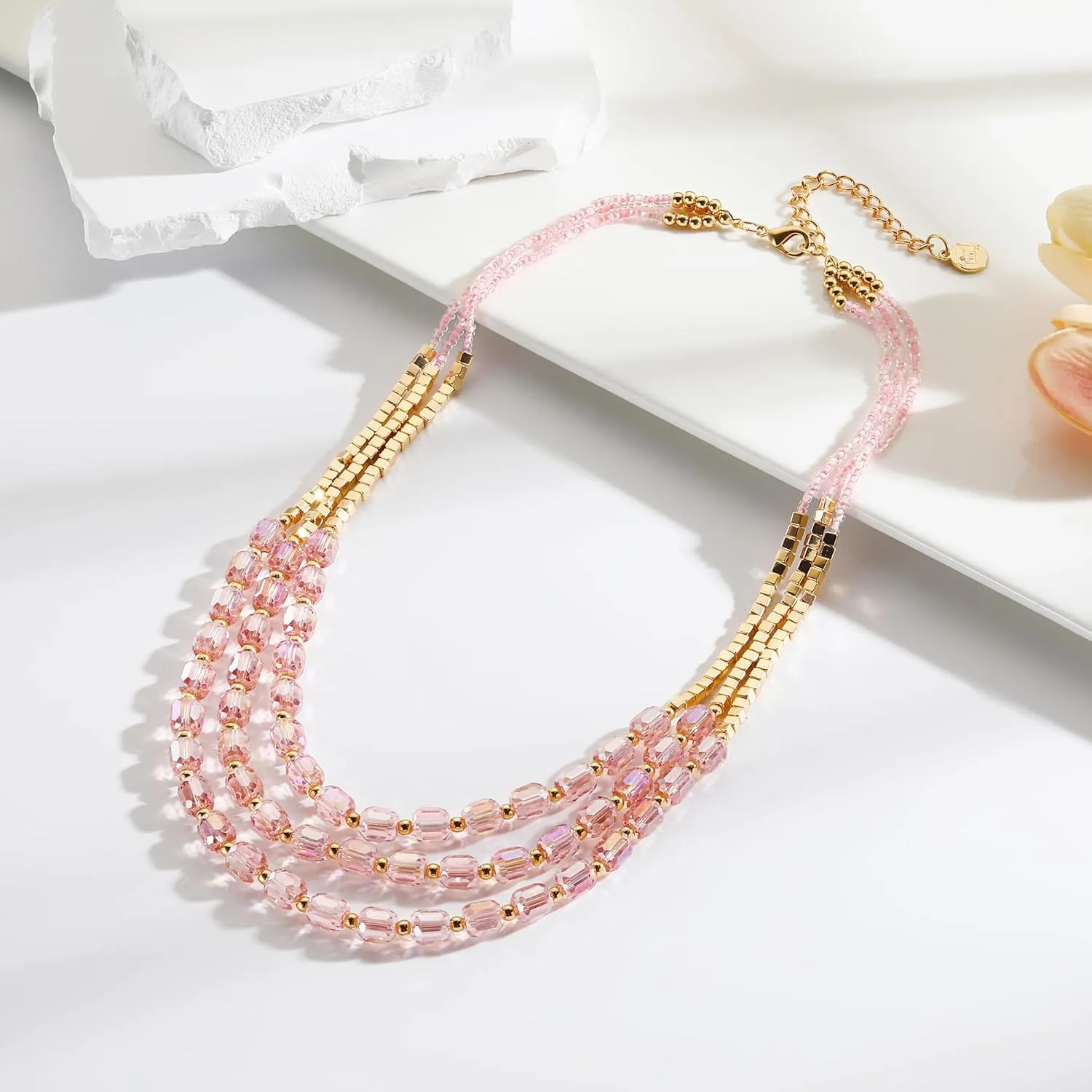 Firstmeet Elegant Layered Glass Bead Necklace Fashionable Retro Jewelry for Women Perfect for Parties Festivals