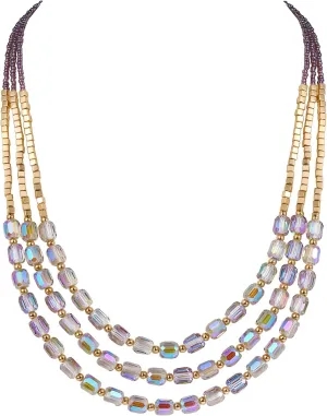 Firstmeet Elegant Layered Glass Bead Necklace Fashionable Retro Jewelry for Women Perfect for Parties Festivals